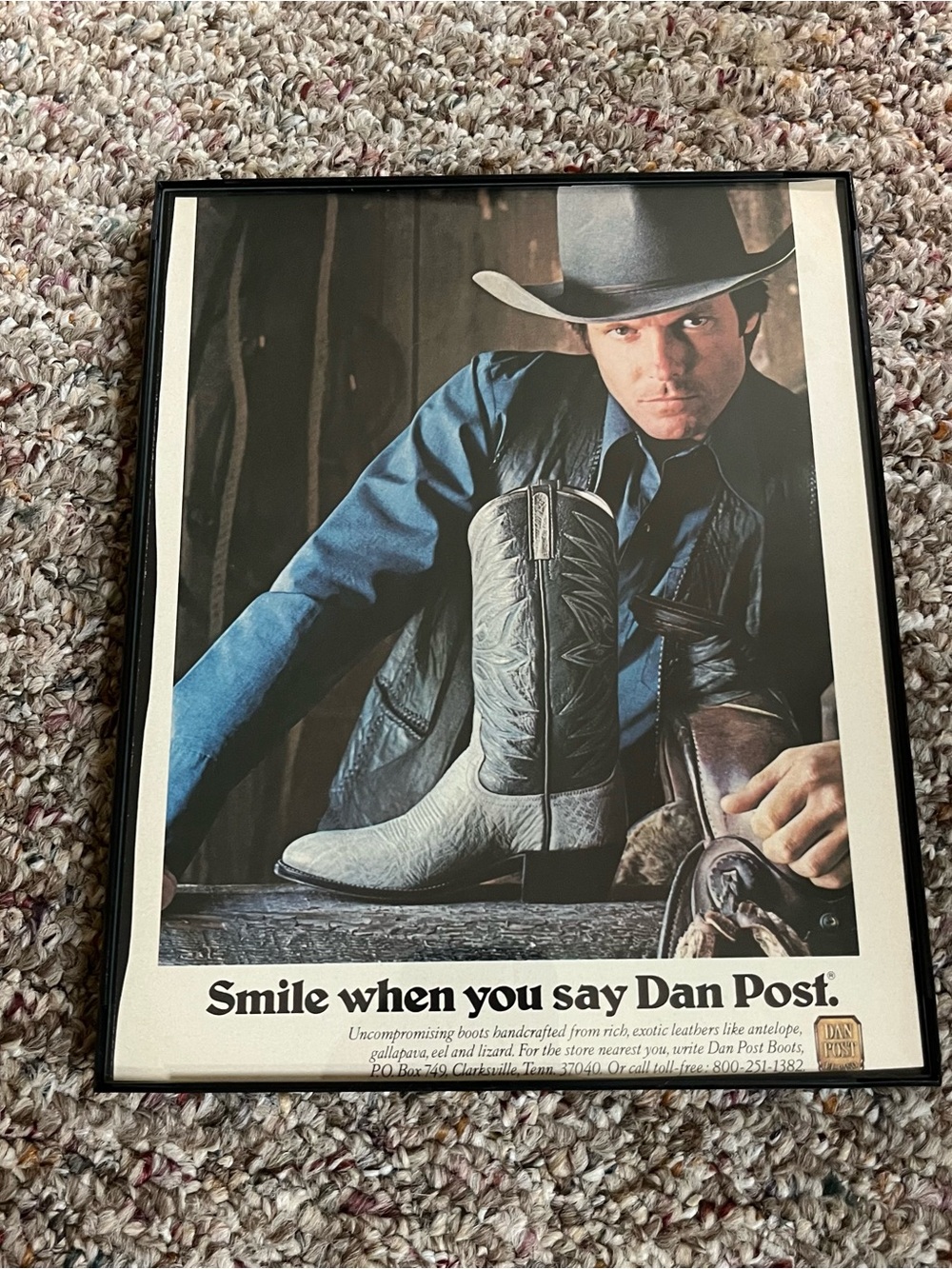 Vintage Dan Post Western Cowboy Print Framed Size 8x10